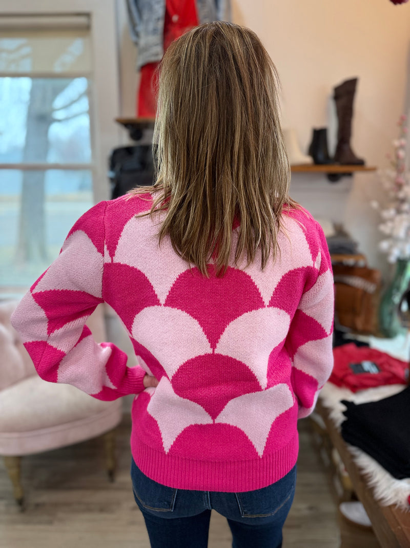 Annabelle Pink Scalloped Pattern Sweater