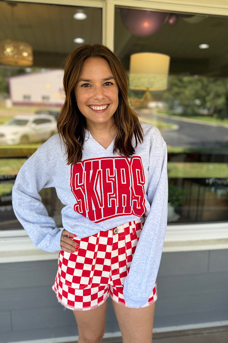 Chelsie Red Checker Denim Shorts