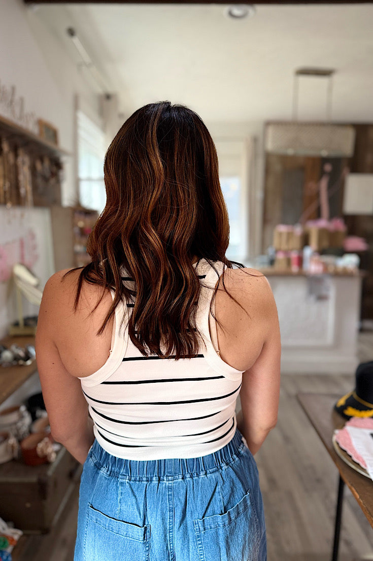 Silas White Striped Racerback Tank Top