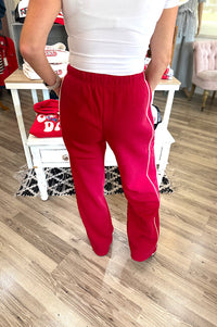 Kelce Red Fleece Wide Leg Sweatpants