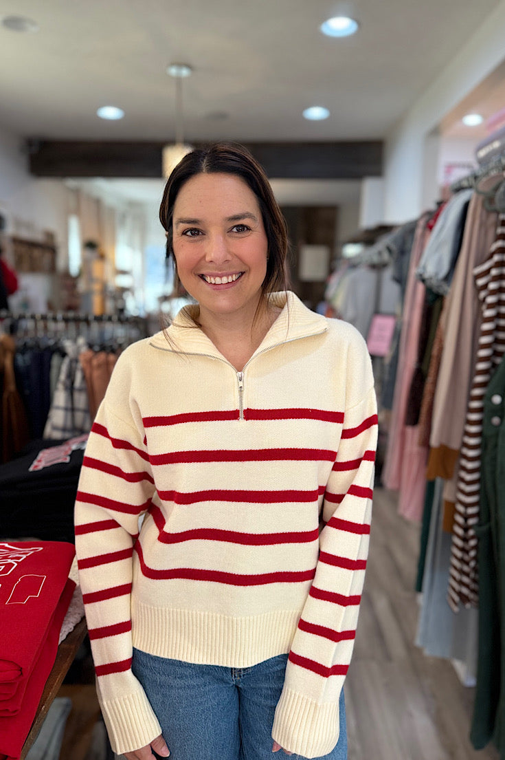 Bergen Ivory & Red Stripe Sweater