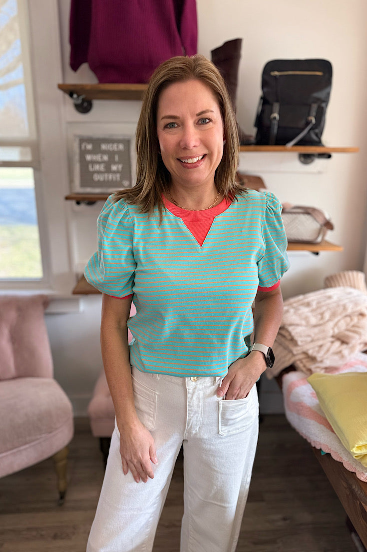 Keelyn Puff Sleeve Stripe Top