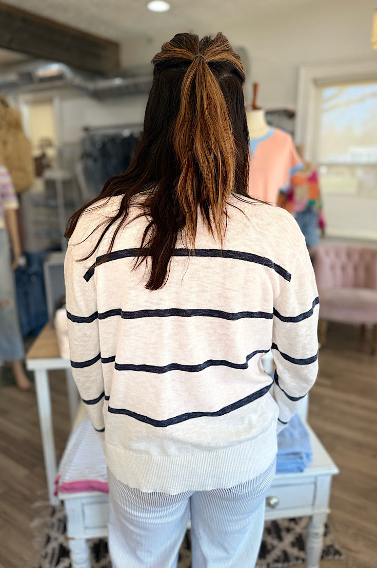 Finn Lightweight White Stripe Cardi