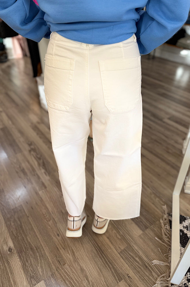 Jana Judy Blue Crop Front Patch Pocket White Denim