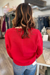 Jolie Solid Red V-neck Sweater