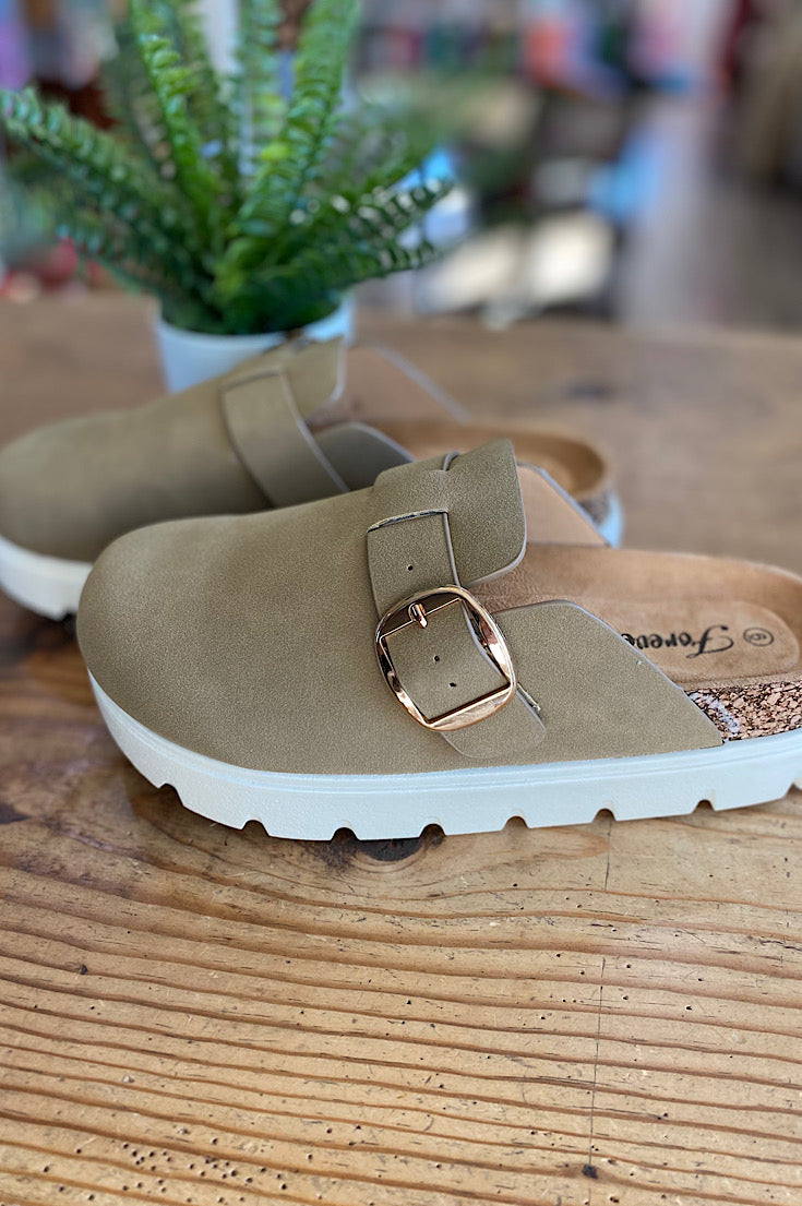 Senna Taupe Platform Clogs