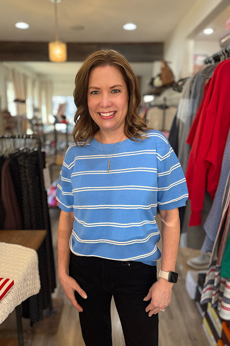 Rayne Blue Stripe Short Sleeve Knit Top