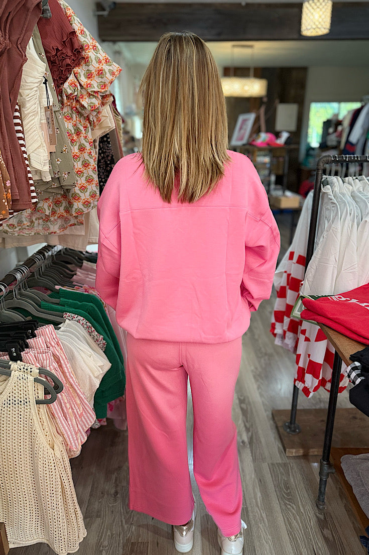 Kit Bright Pink Scuba Mock Neck Pullover