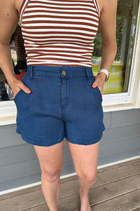 Hudson Dark Wash Chambray Pintuck Shorts