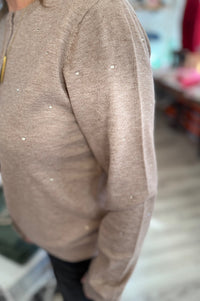 Sloane Taupe Rhinestone Cardigan Sweater