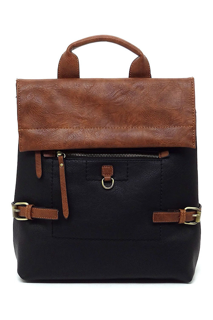 The Naomi Black and Brown Faux Leather Backpack