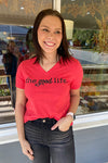 The good life Red Heather Ladies V-neck Tee