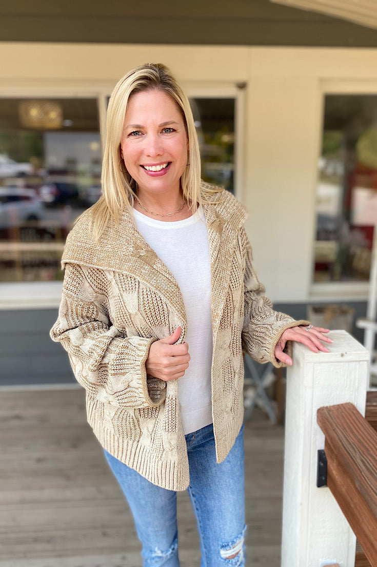 Blake Taupe Two Tone Cable Knit Cardi