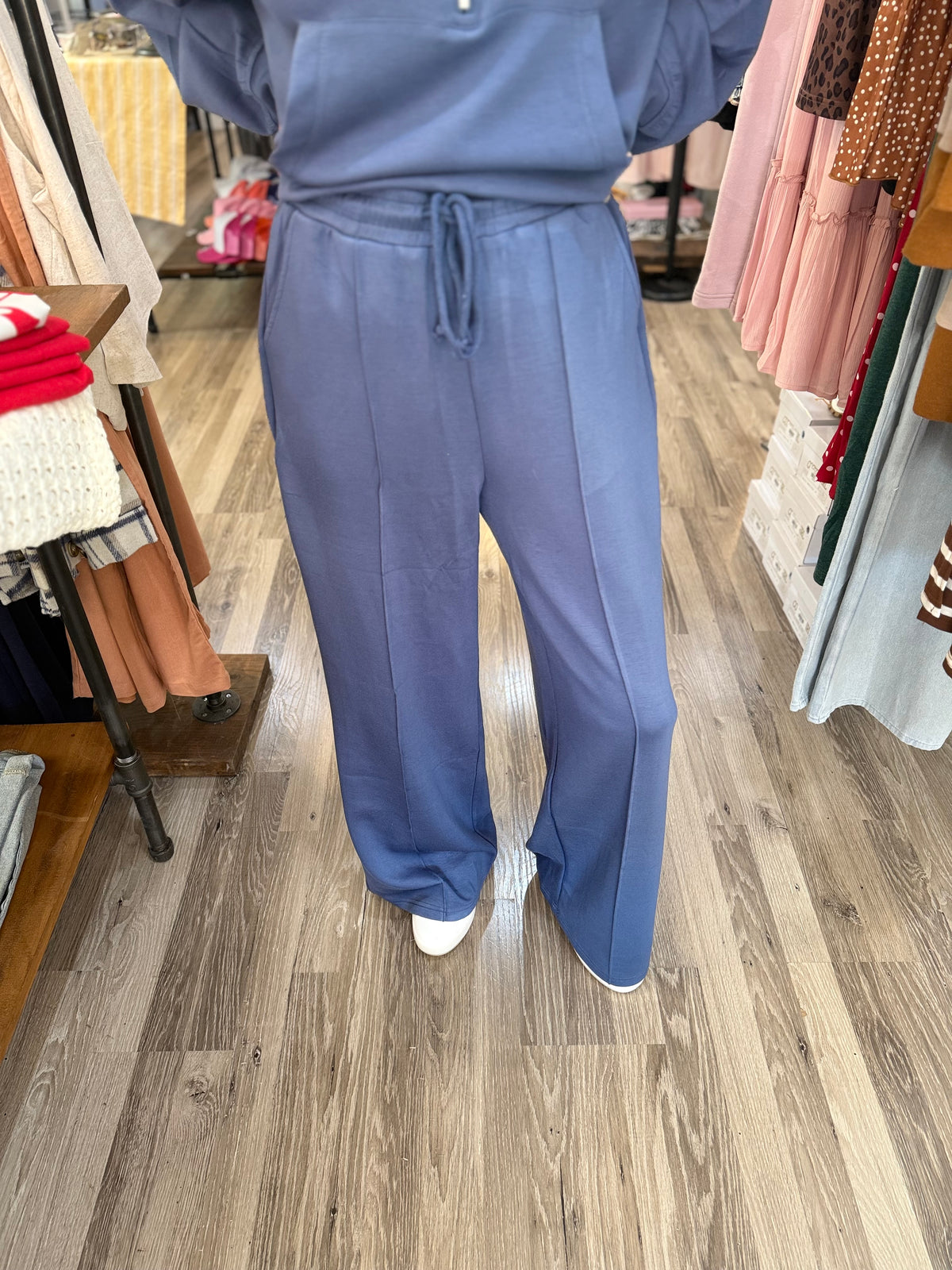 Gideon Dusty Navy Seam Detail Scuba Pants