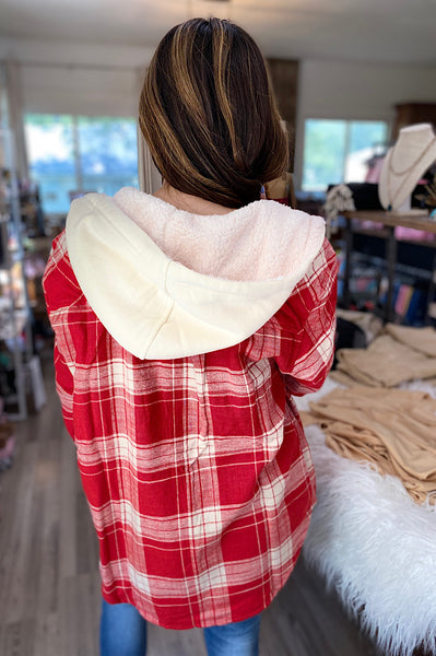 Knox Red Fleece Hood Flannel