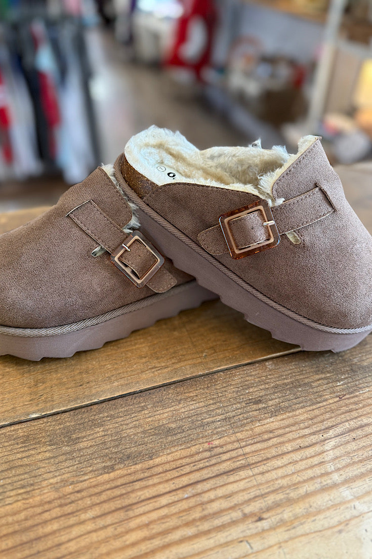 Oakley Dark Taupe Fur Lined Clog