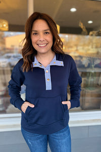 Brock Navy with Stripes Half Snap Pullover