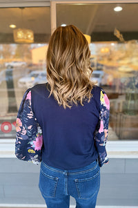 Simone Floral Sleeve Navy Blouse