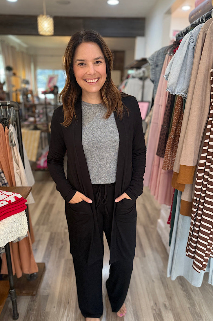 Henry Mid-Rise Black Terry Pants
