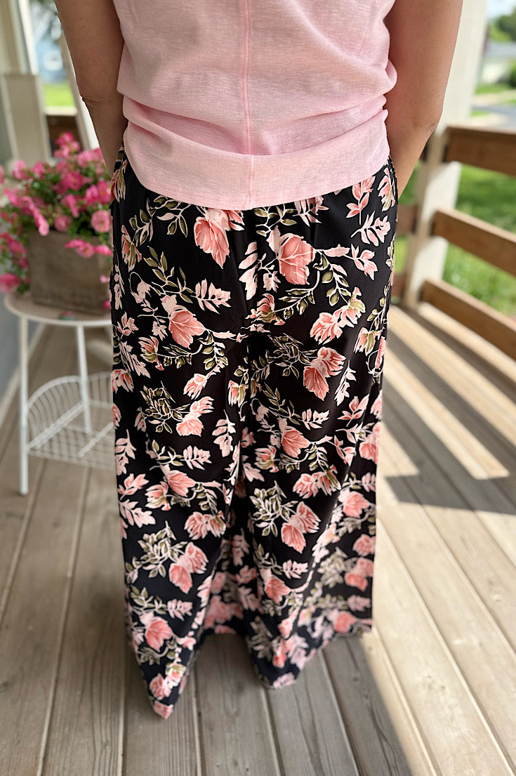 Teagan Black Floral Wide Leg Pants