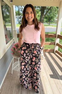 Teagan Black Floral Wide Leg Pants