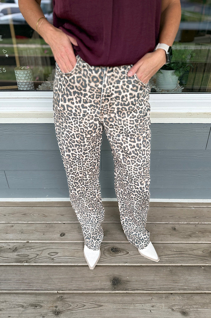 Kat Leopard Washed Straight Leg Jeans