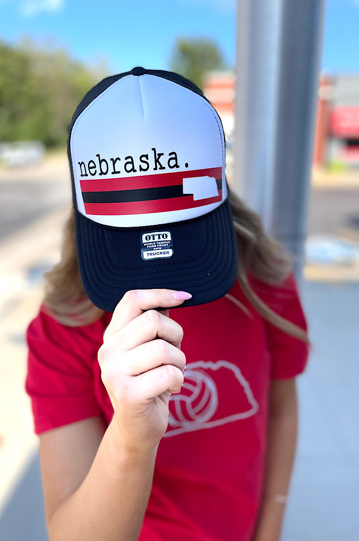 Nebraska Stripe Foam Trucker Hat-Black