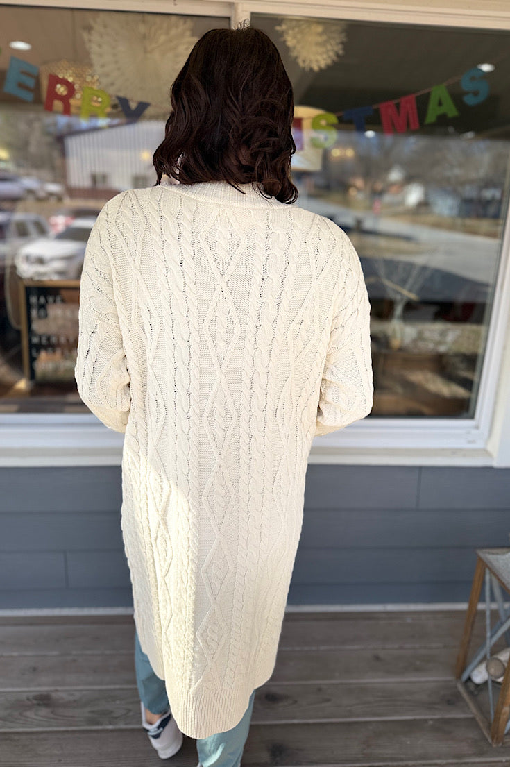 Paula Cream Cable Knit Long Sweater Cardi