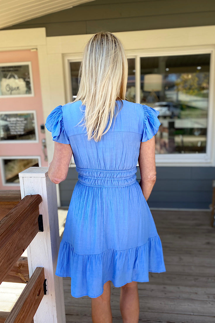 Karah Azure Blue V-neck Dress