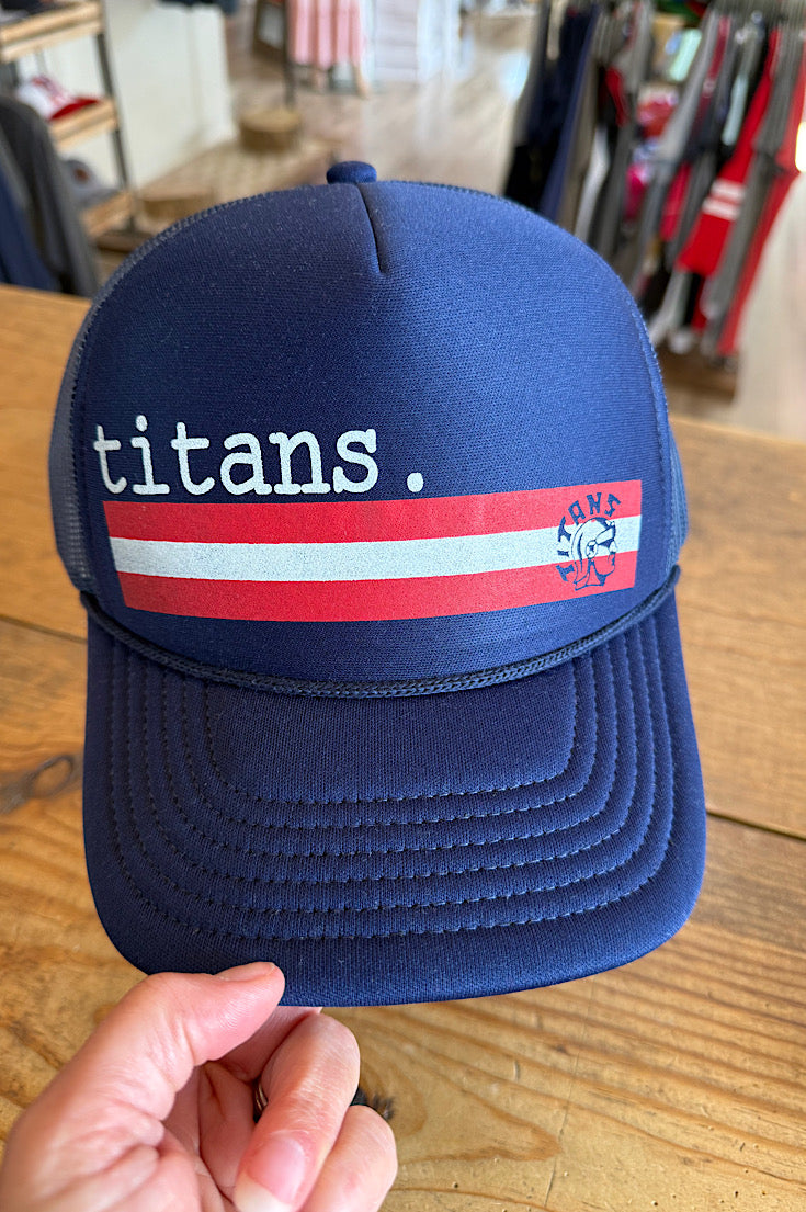 Titans Navy Stripe Foam Trucker Hat