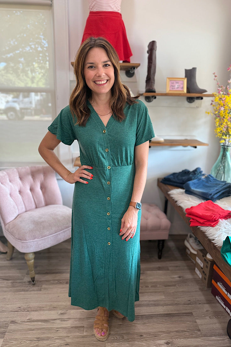 Eisley Hunter Green Button Up Dress