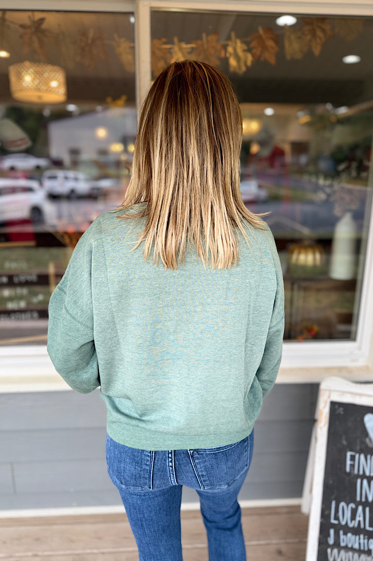 Genny Pine Green Burnout Waist Length Sweatshirt