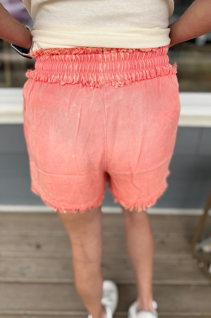 Piper Washed Coral Frayed Shorts