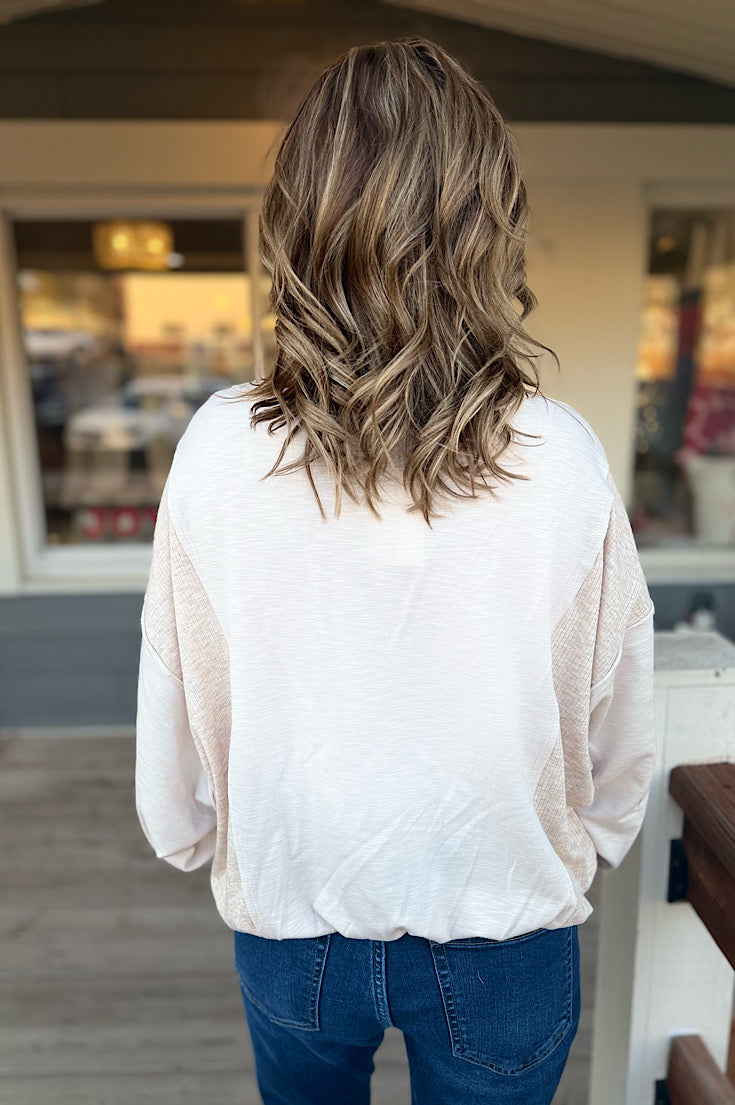 Taupe Two-Tone Gathered Hem Top