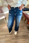Zane Raw Hem Dark Wash Straight Leg Crop Denim