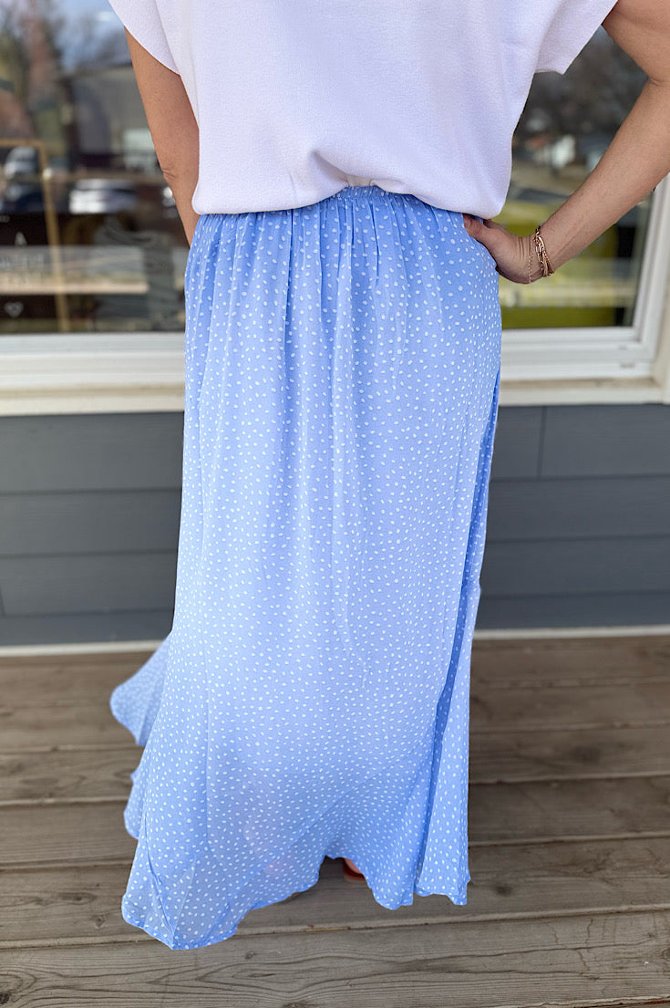 Flynn Dusty Blue & Ivory Dot Maxi Skirt
