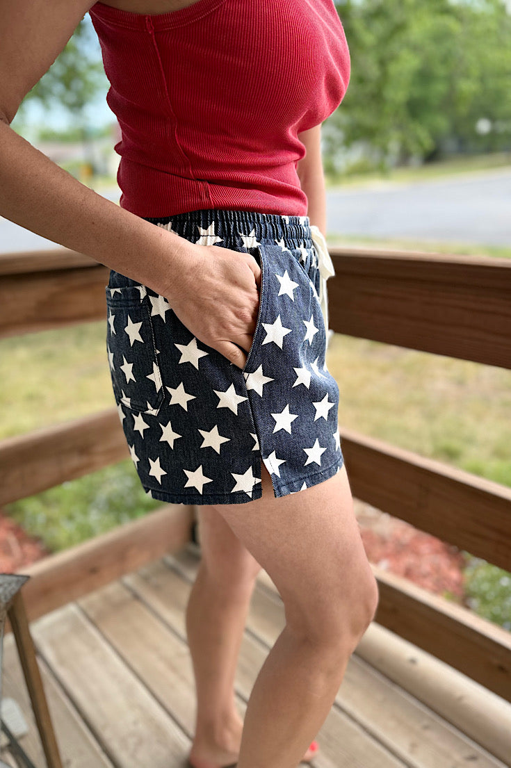 Lincoln Navy Star Denim Shorts