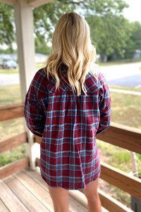 Simone Burgundy Plaid Flannel Button Down Top