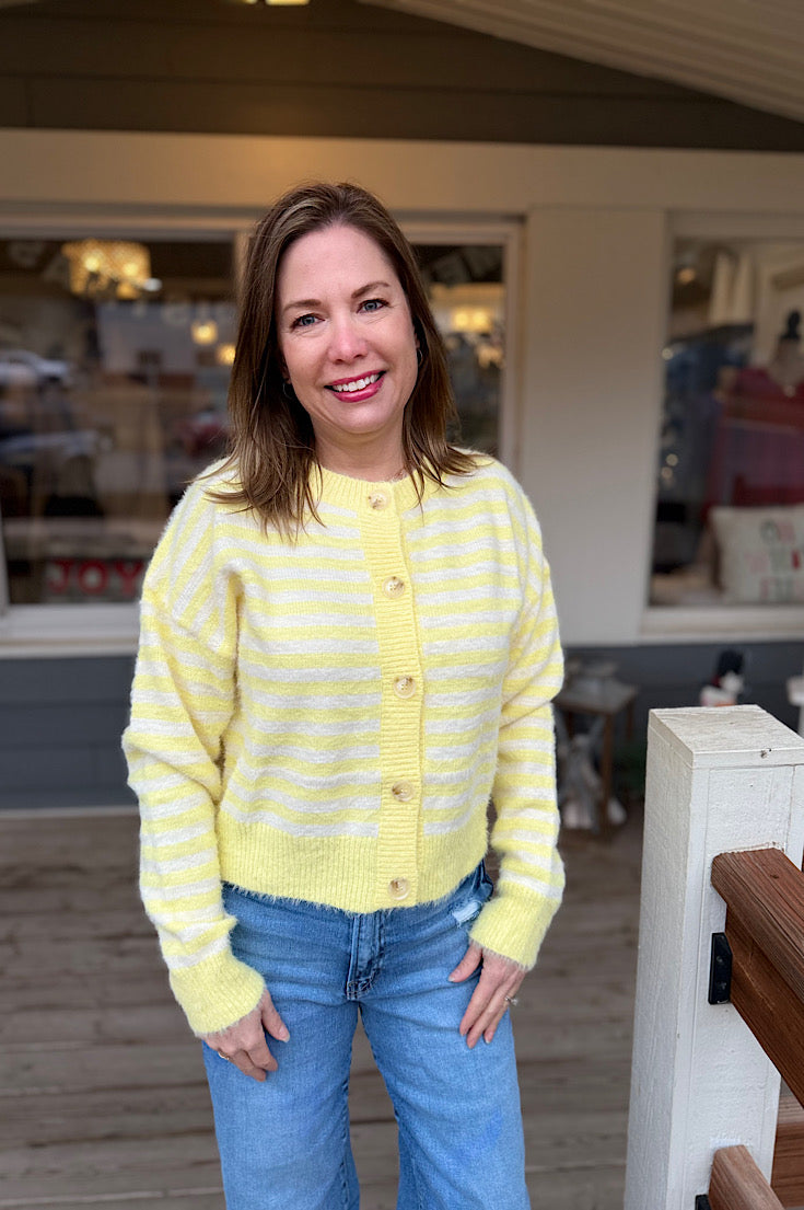 Bridget Fuzzy Knit Stripe Yellow Cardi