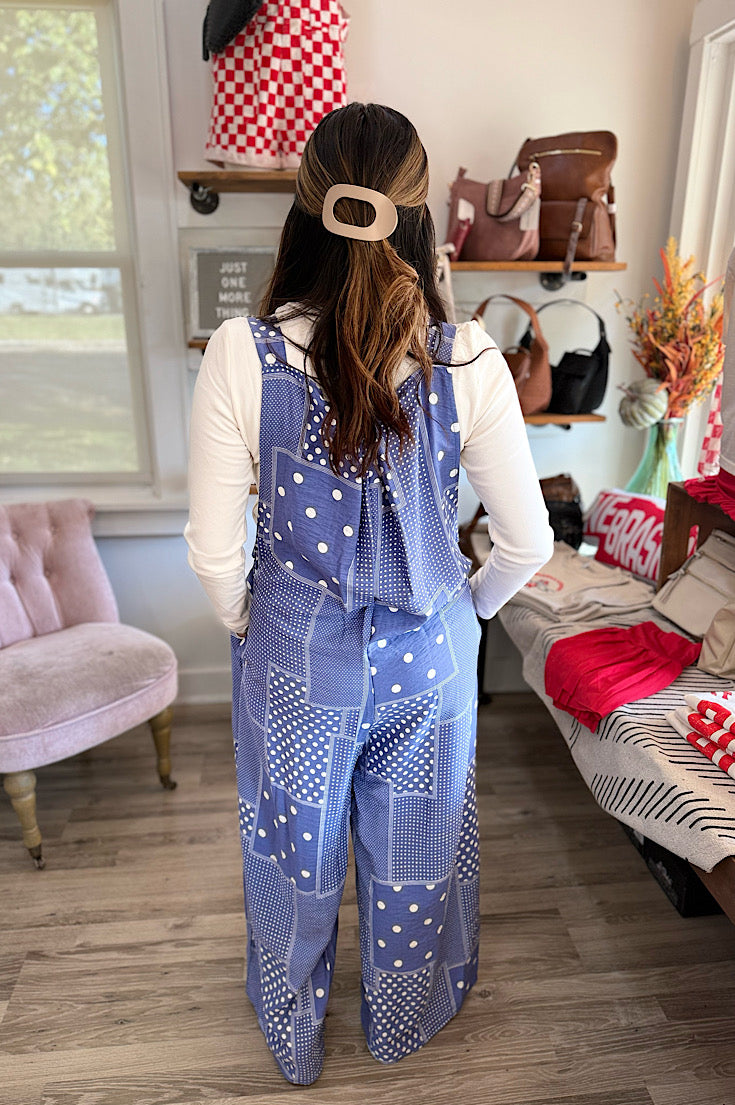 Poppy Blue Polka Dot Overalls