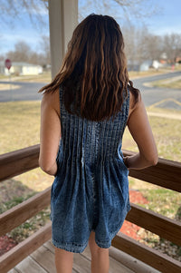 Tatum Washed Denim Romper with Front Tie