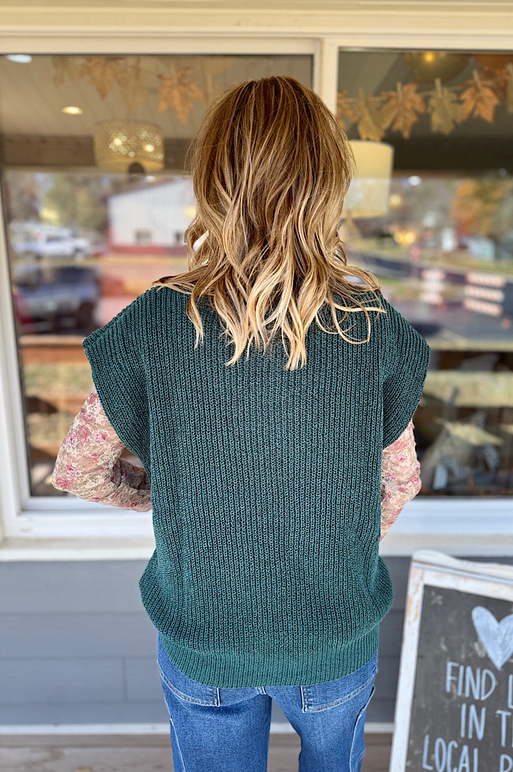 Ainsley Forest Green Short Sleeve Sweater Top