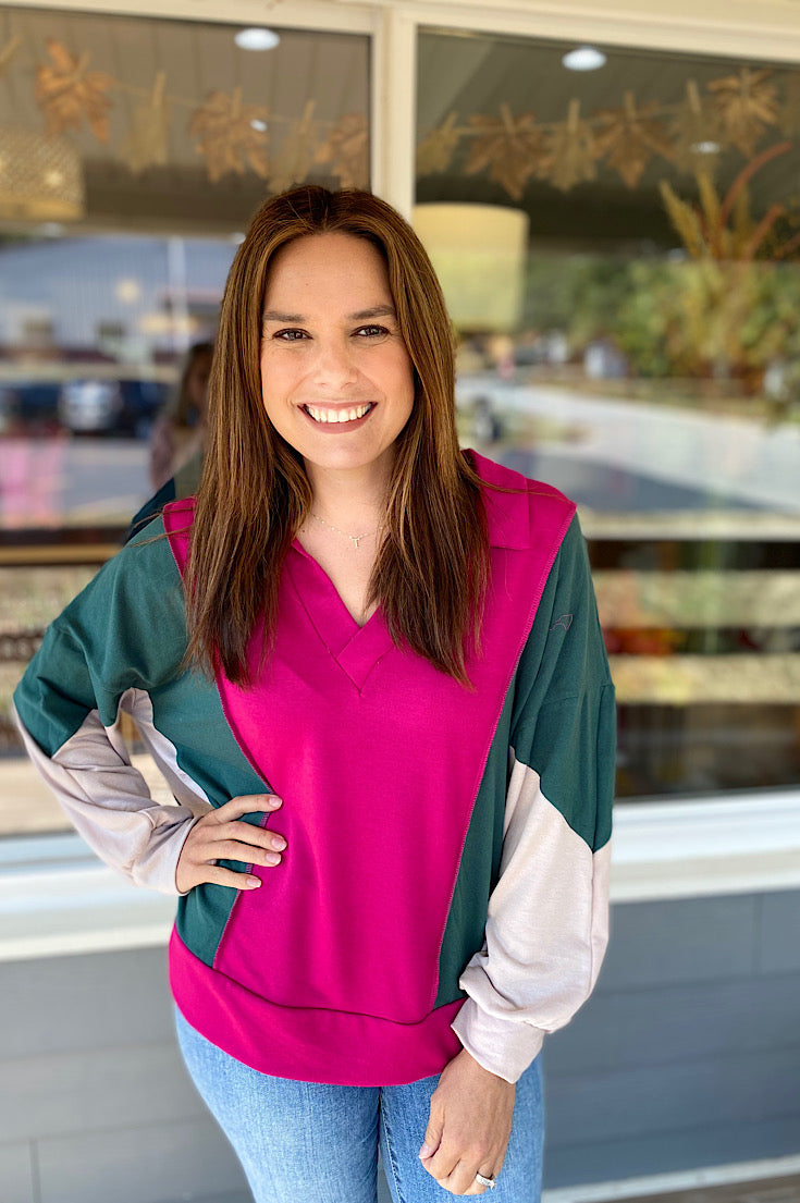 Hollie Teal and Magenta Colorblock Top