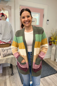 June Open Front Striped Sweater Cardigan