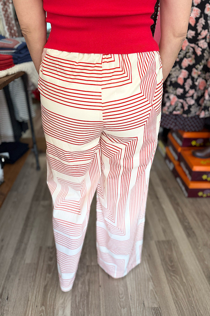 Luna Red Geometric Wide Leg Pants