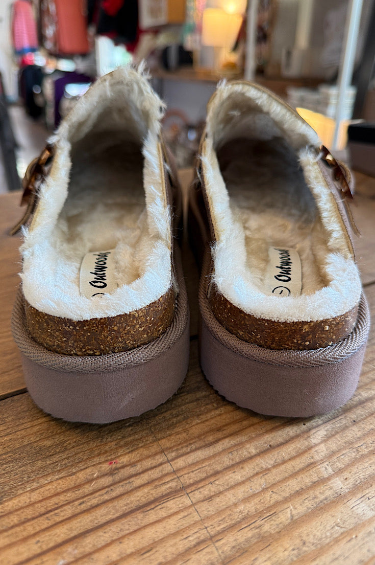 Oakley Dark Taupe Fur Lined Clog
