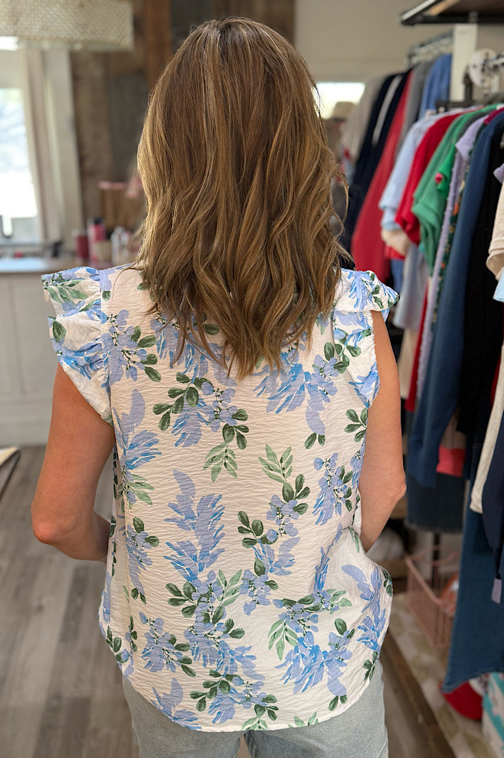 Levi Blue Floral Ruffle Top
