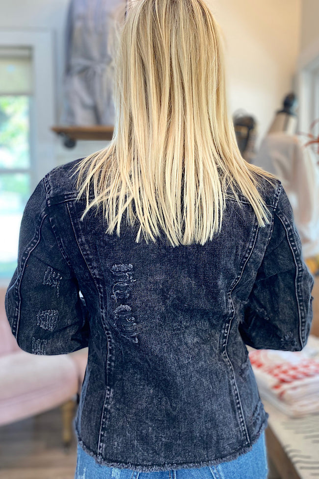 Kory Black Distressed Denim Jacket