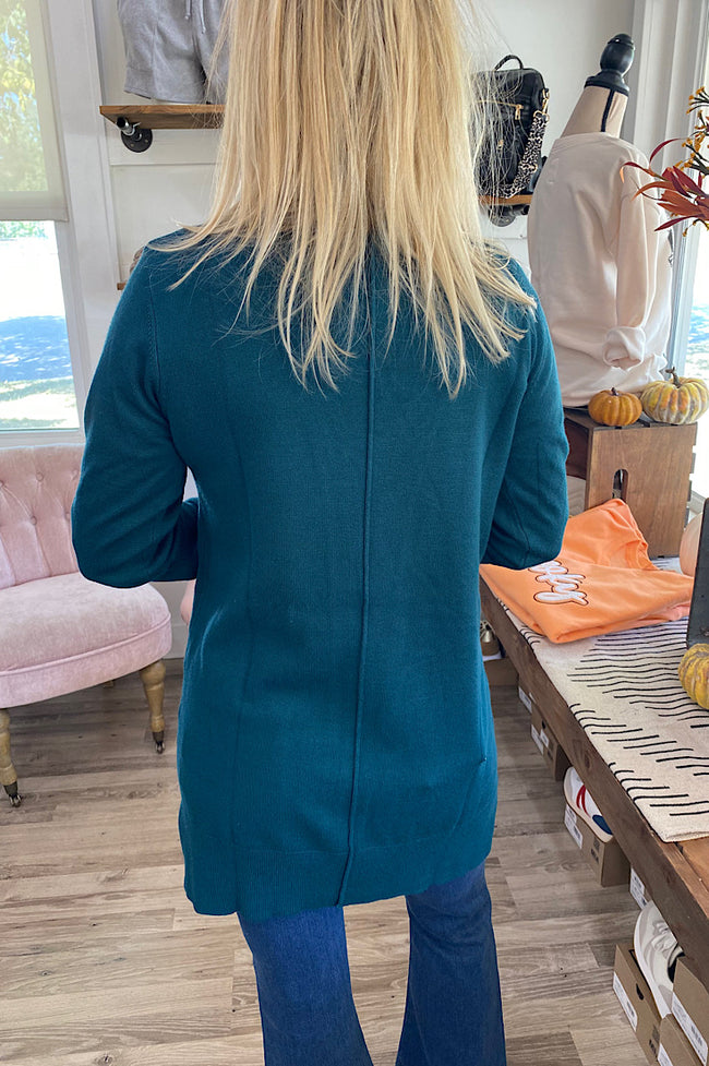 Carrissa Peacock Blue Cardigan With Pockets