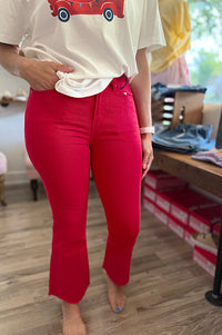 Jordy True Red Ankle Flare Denim